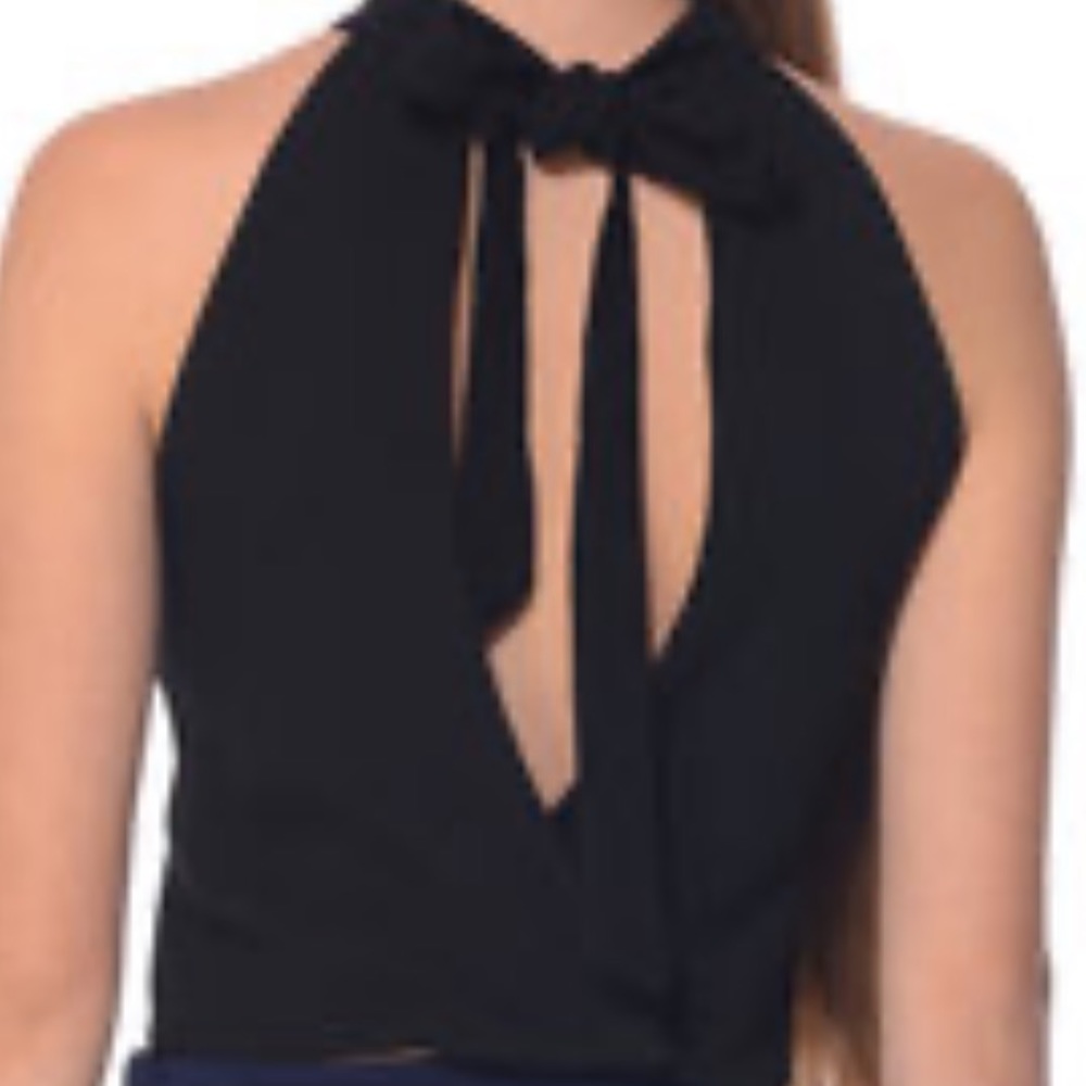 JOA open back black halter top.